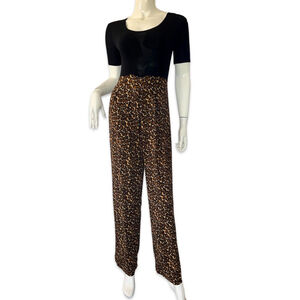 Vintage Ellen Ashley Leopard Print Jumpsuit Disco 70/80s Size Medium Stretchy